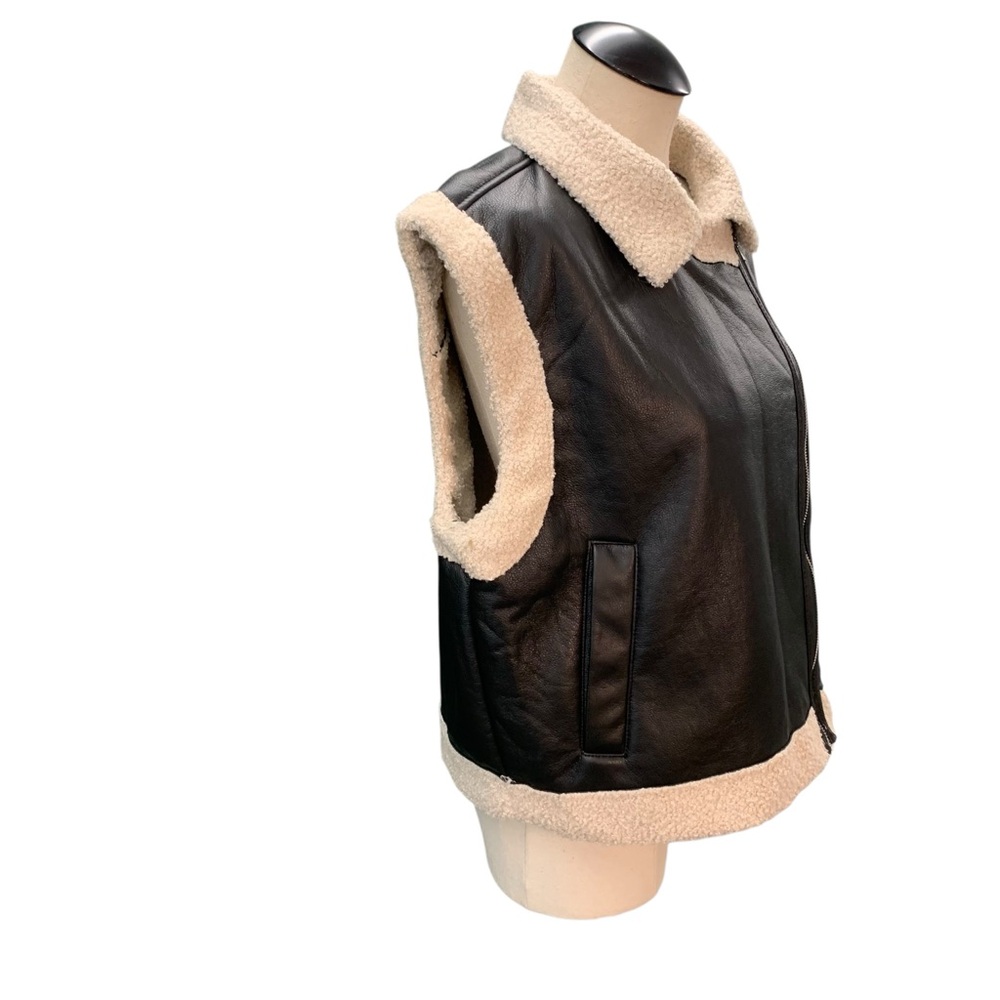 ACTIVE USA Faux Shearling Leather-Trim Vest – Women’s‎ Large – Black & Cream NWT - Picture 4 of 7